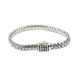 Black Sapphire Wheat Chain Bracelet Sterling Silver 18K Gold 7 Inches